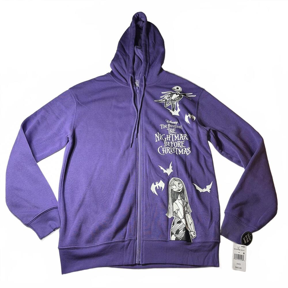 Disney's The Nightmare Before Christmas Purple Zip-Up Hoodie XXS Cozy Fleece NWT